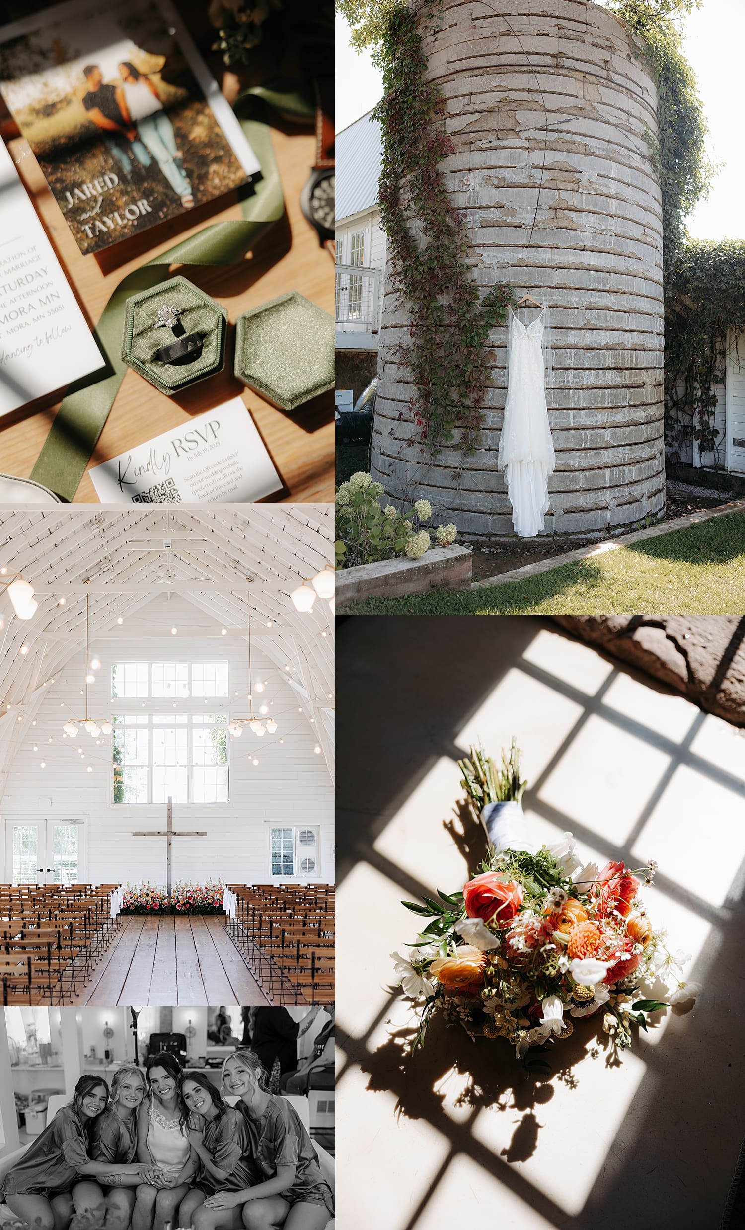 wedding gown hanging on silo at Ivory North Co.