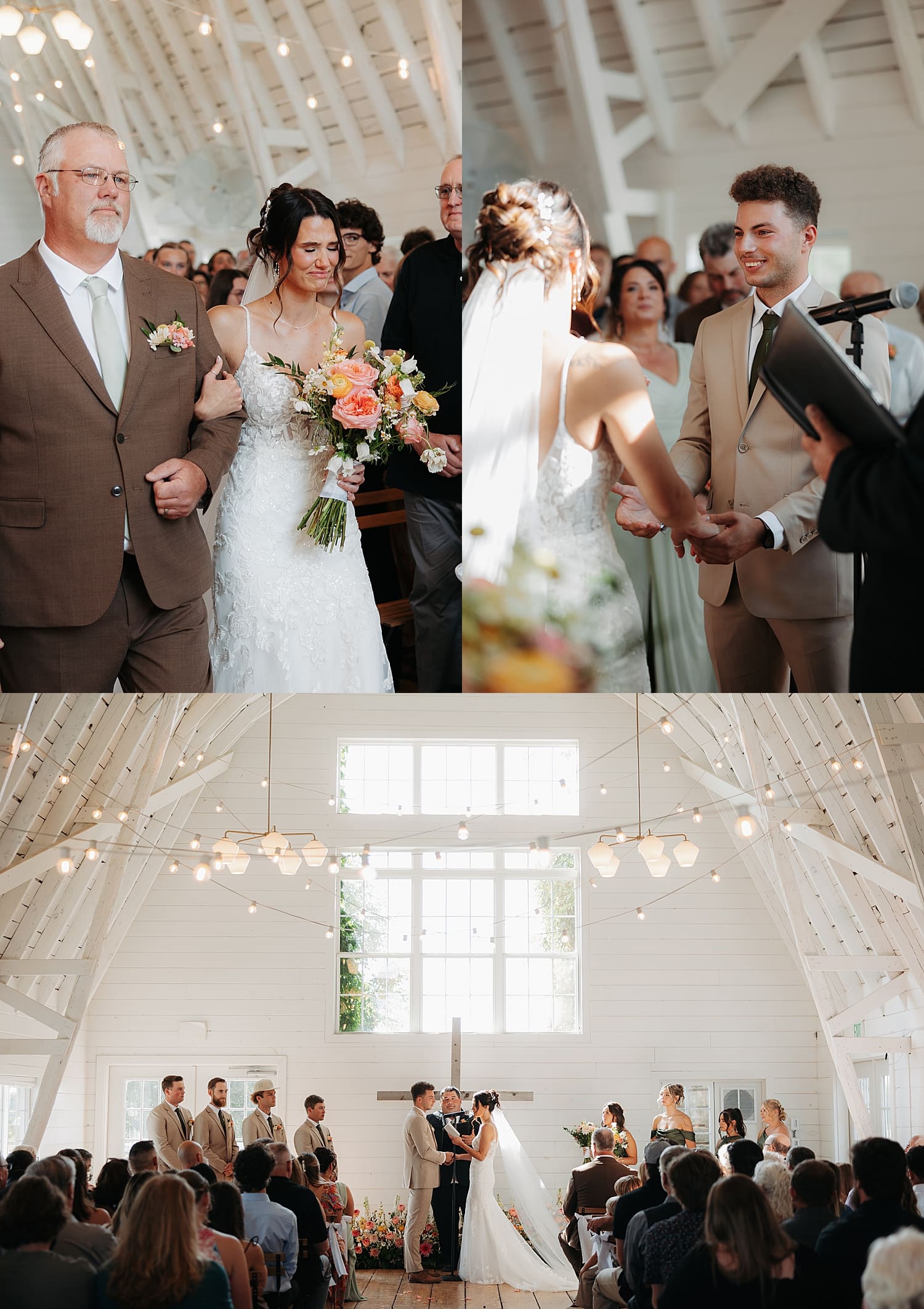 woman walks down aisle with her father at Ivory North Co.