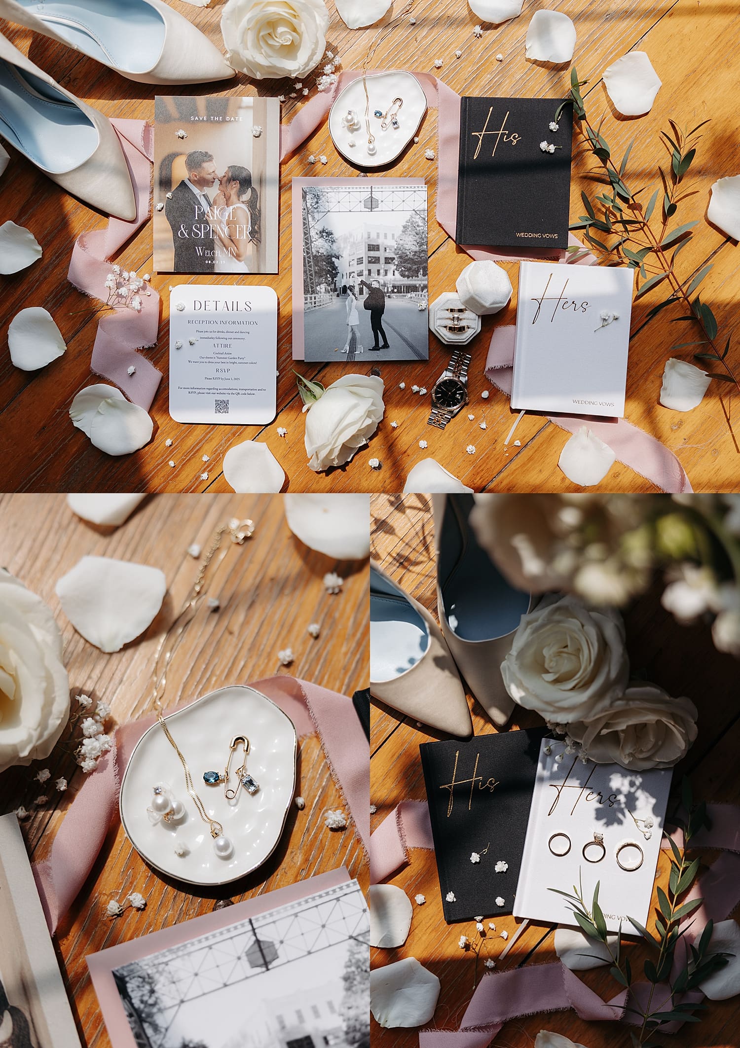 invitation suite laid in sunlight for Summer garden party