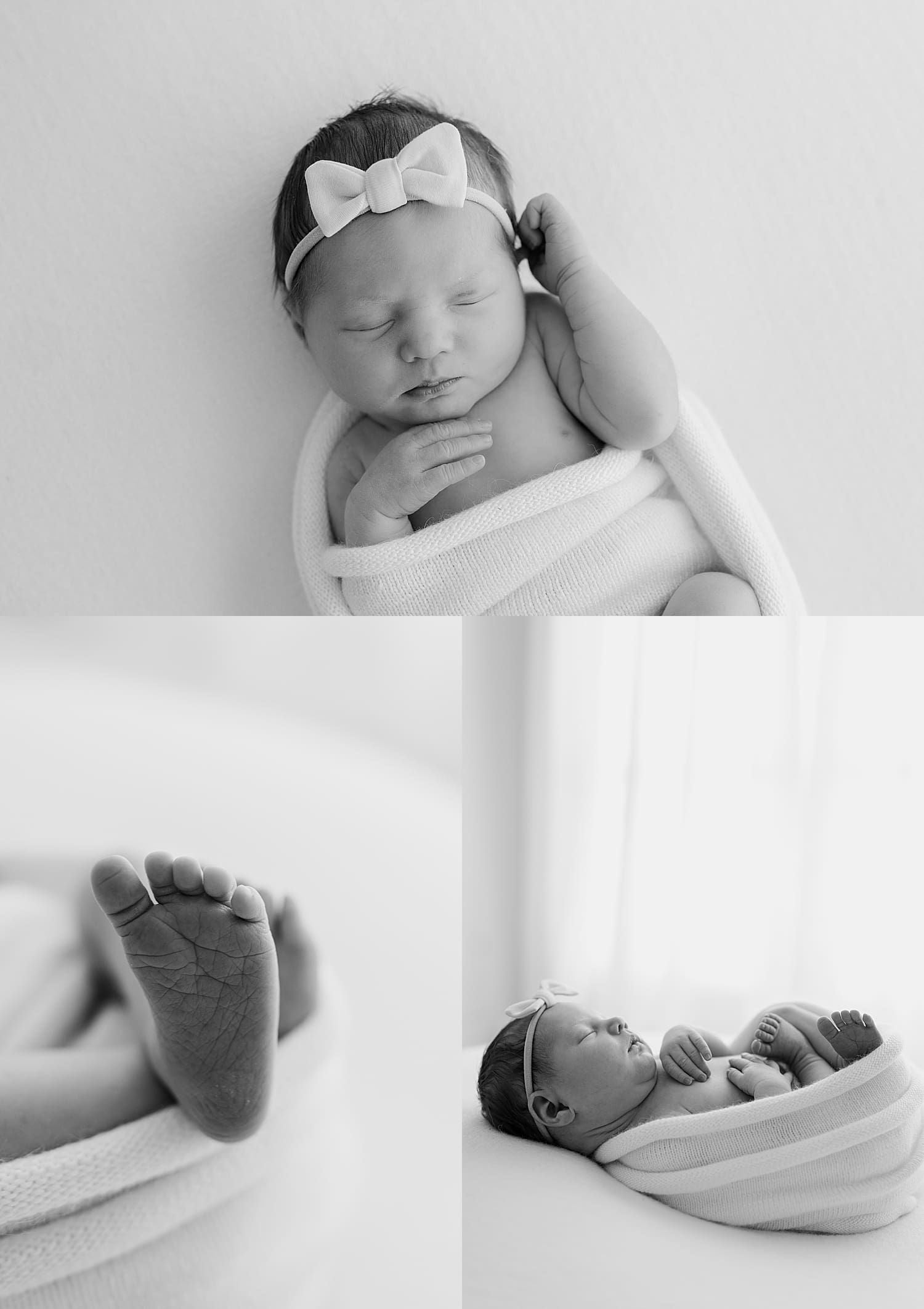 baby swaddled with bow on head by Wisconsin family photographer