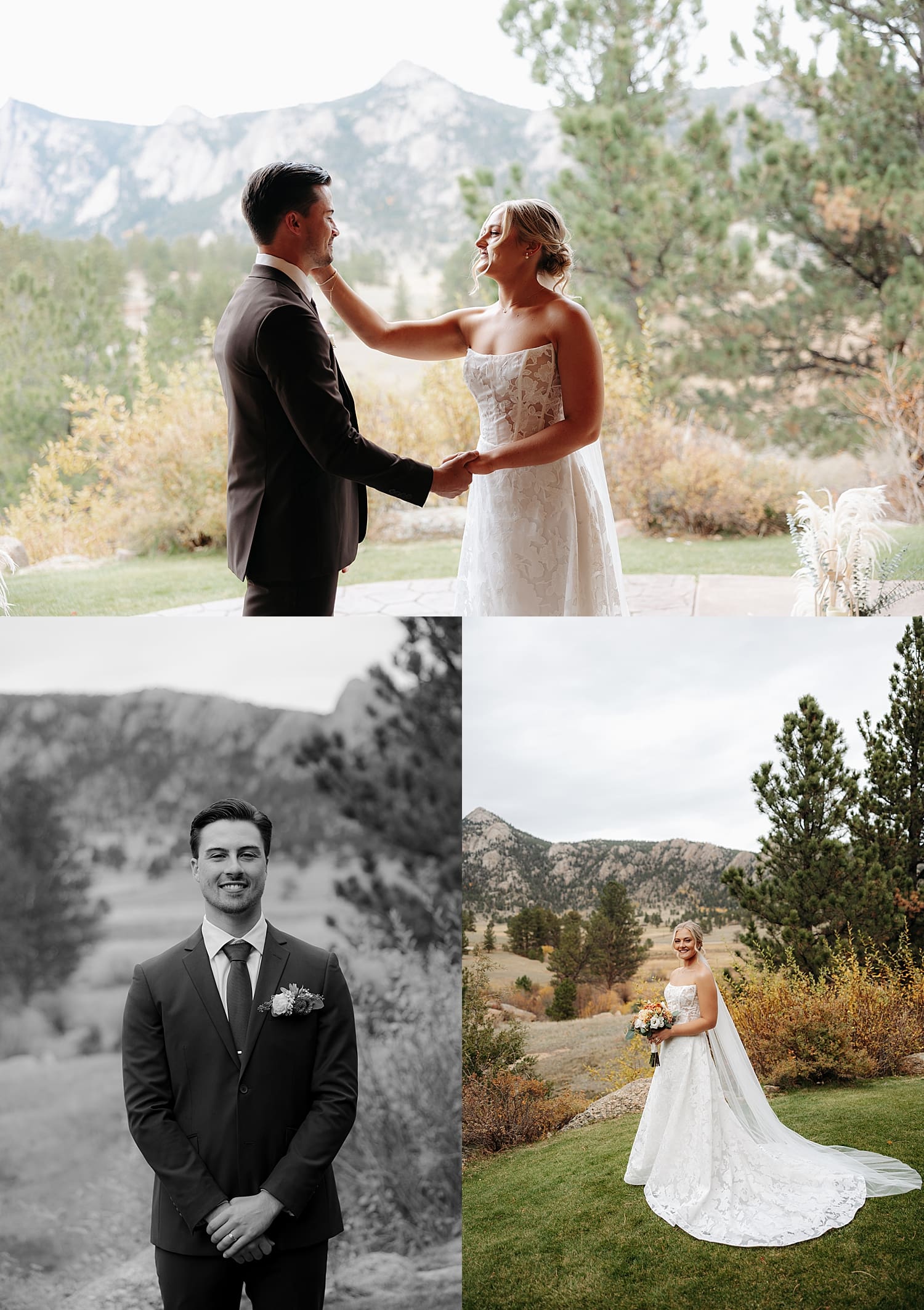 woman approaches man for first look outside at laid-back celebration at Estes Park