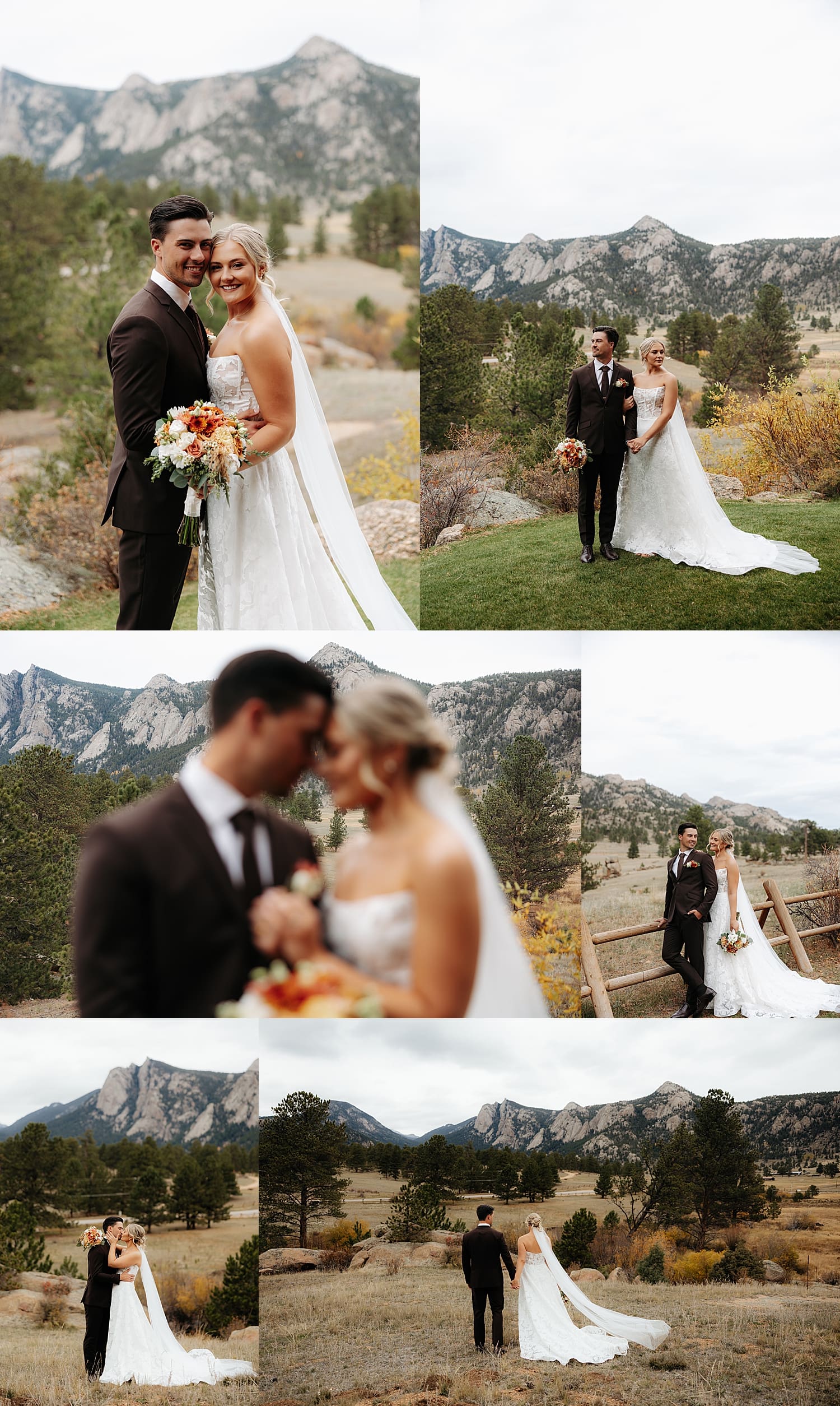 bride and groom share a kiss with mountains in the background by Wisconsin wedding photographer
