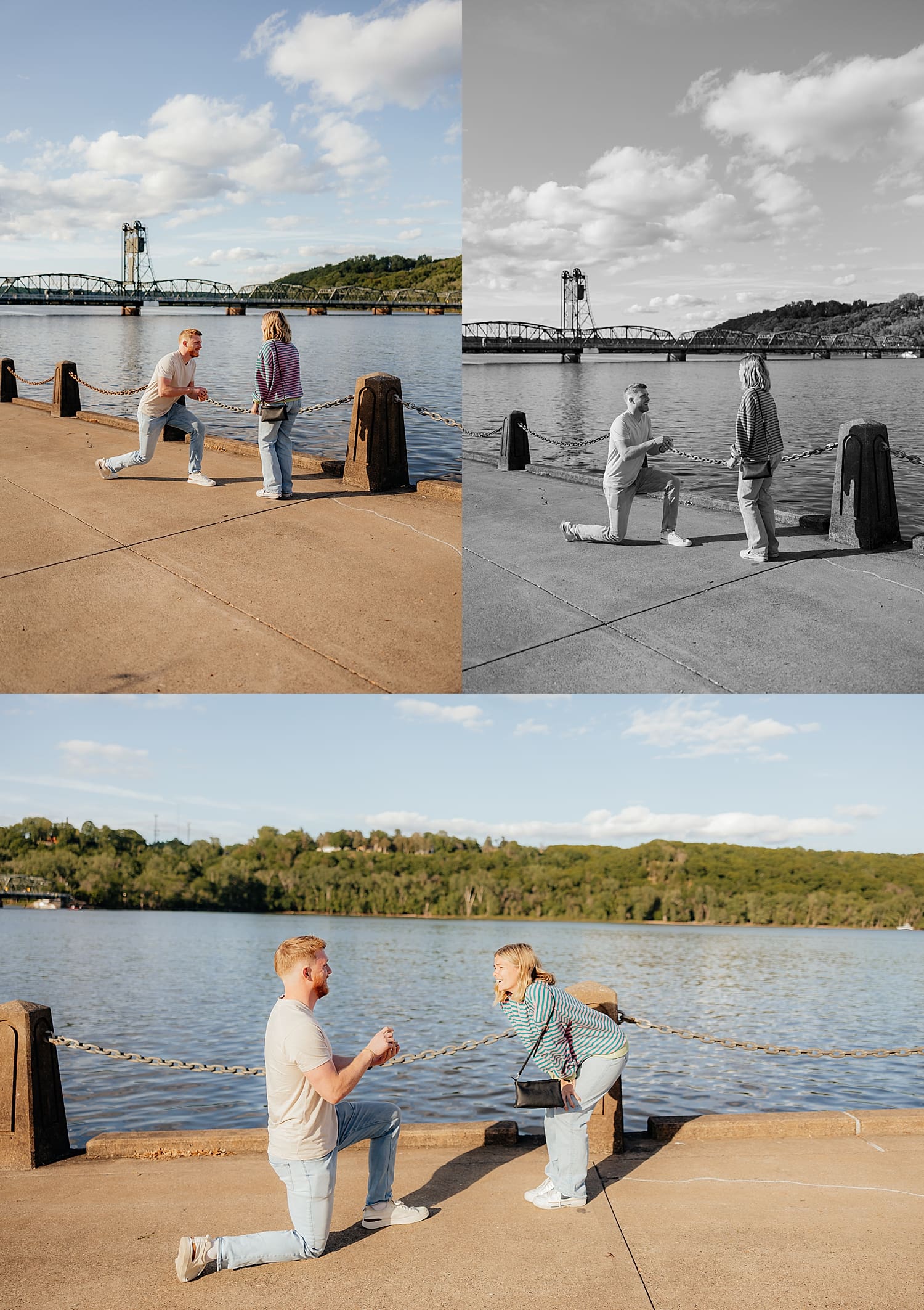 man kneels on the ground with a ring by Wisconsin wedding photographer