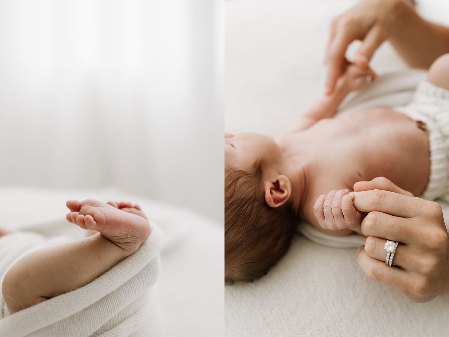 sweet babe on white backdrop and wrap by Rose and Oak Photography