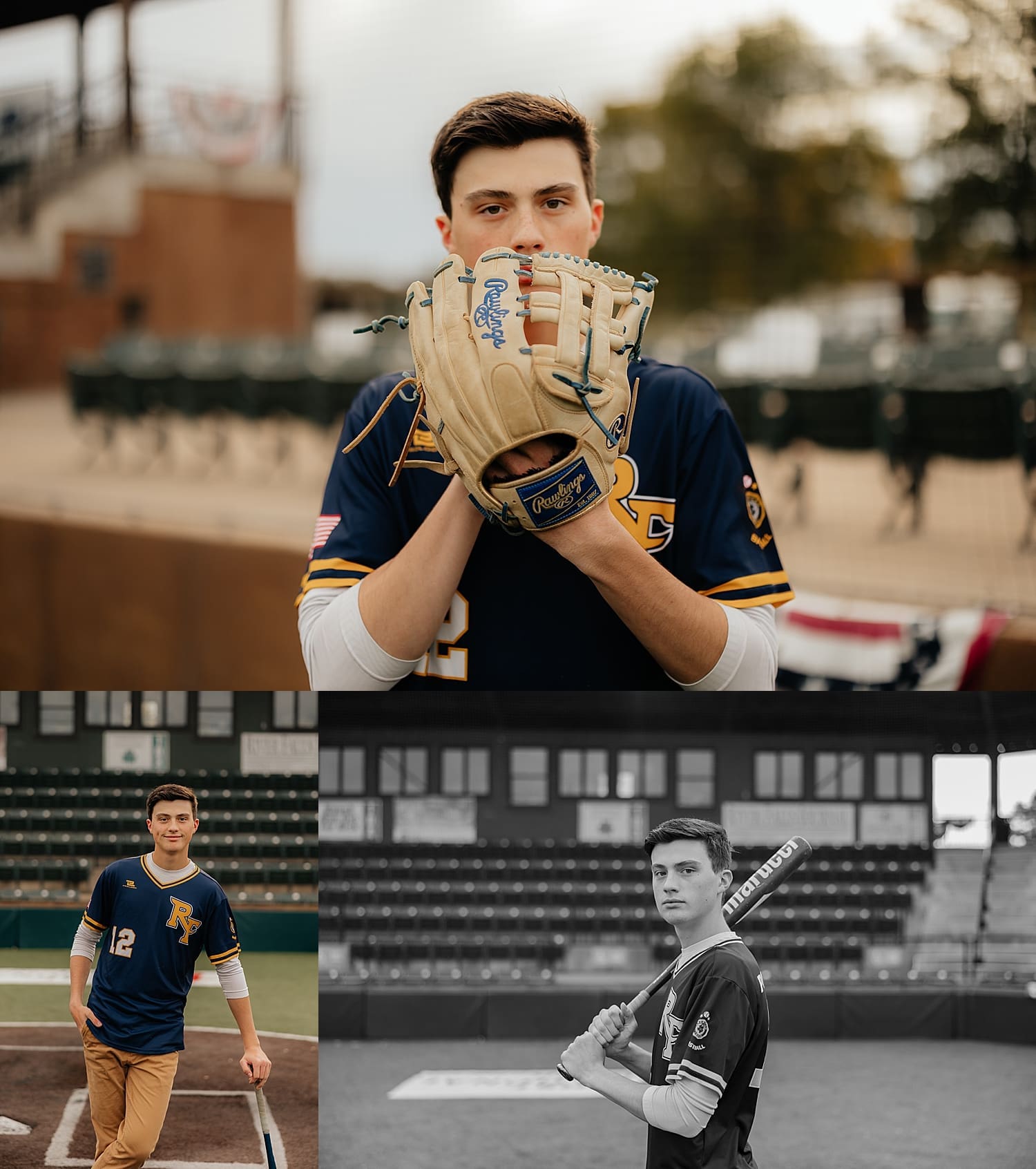 boy holding a baseball glove in field learning how to incorporate your hobbies in to your senior photos