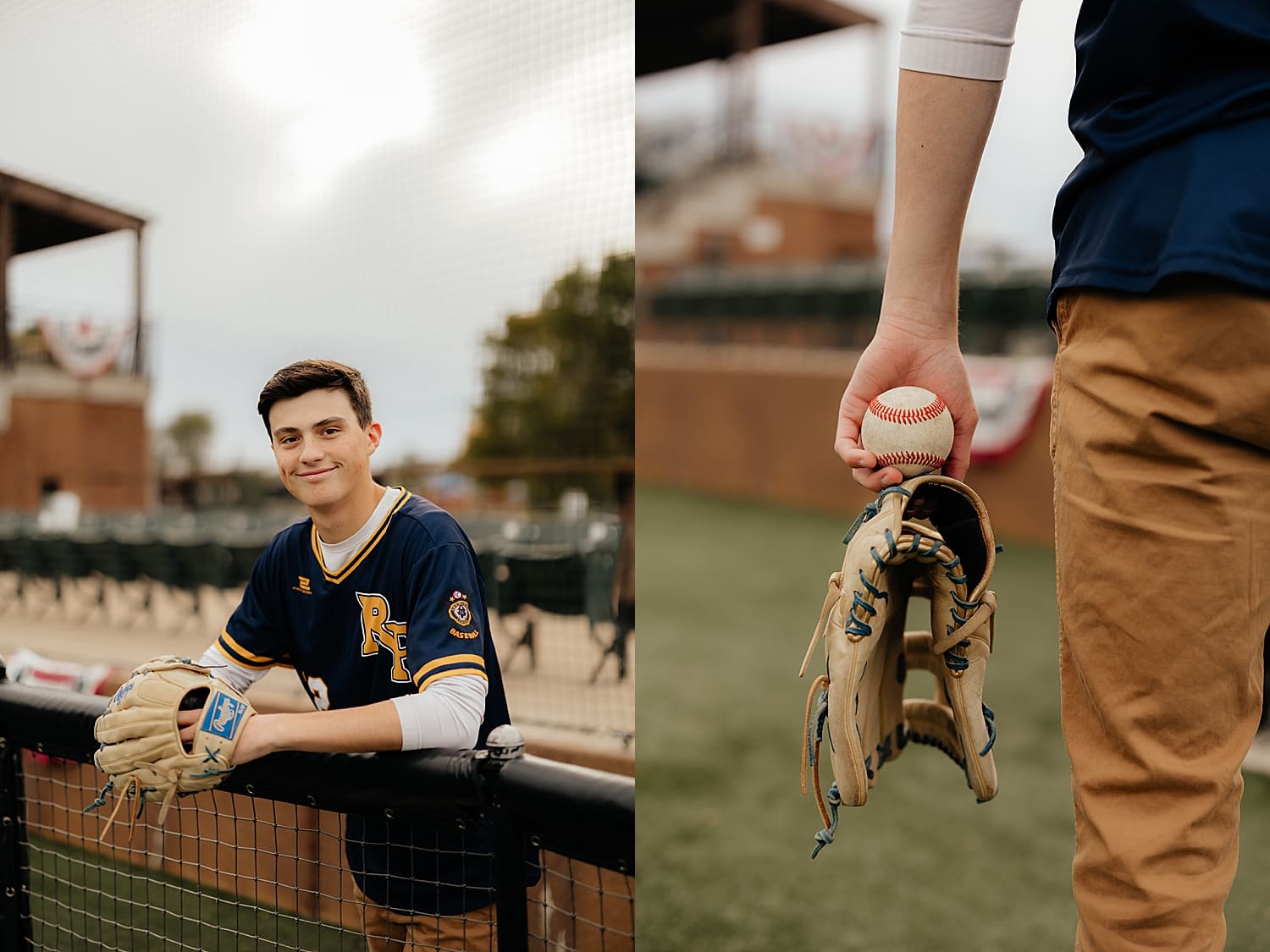 person holding a baseball and glove in their hand learning how to incorporate your hobbies in to your senior photos
